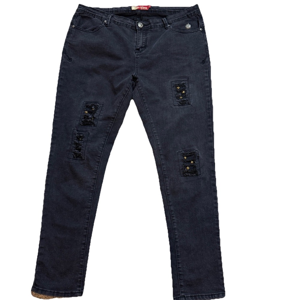 Vintage Embroidered Apple Bottom Jeans Sz 18 Studded Black Denim Women  Y2K 2000